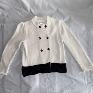 Janie and Jack Ivory Knit Cardigan with Black Bow Buttons